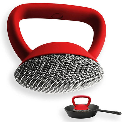 Cast Iron Scrubber 316 Stainless Steel Cast Iron Scrubber With Handle Steel Wool Scrubber Round Chainmail Scrubber Brush Kitchen Gadgets